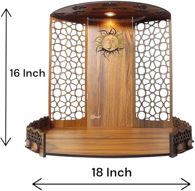 Bappa Beautiful Wooden Wooden Pooja Mandir for Home or Puja Temple Stand for Office and Shops with Led spot Light for Table top only