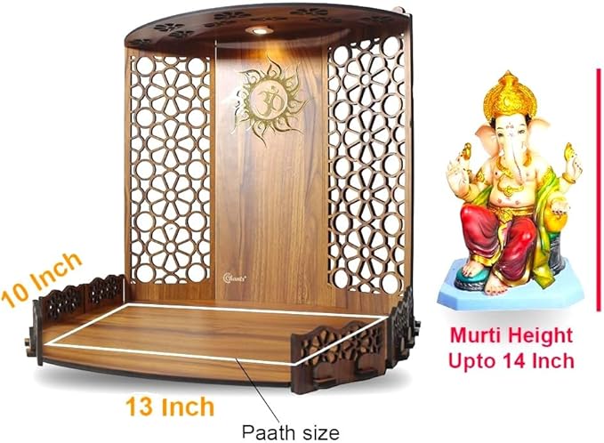 Bappa Beautiful Wooden Wooden Pooja Mandir for Home or Puja Temple Stand for Office and Shops with Led spot Light for Table top only