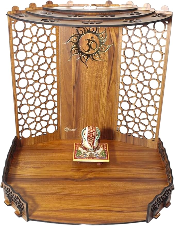 Bappa Beautiful Wooden Wooden Pooja Mandir for Home or Puja Temple Stand for Office and Shops with Led spot Light for Table top only