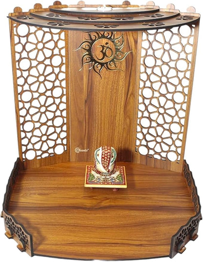Bappa Beautiful Wooden Wooden Pooja Mandir for Home or Puja Temple Stand for Office and Shops with Led spot Light for Table top only