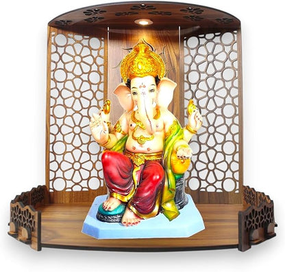 Bappa Beautiful Wooden Wooden Pooja Mandir for Home or Puja Temple Stand for Office and Shops with Led spot Light for Table top only