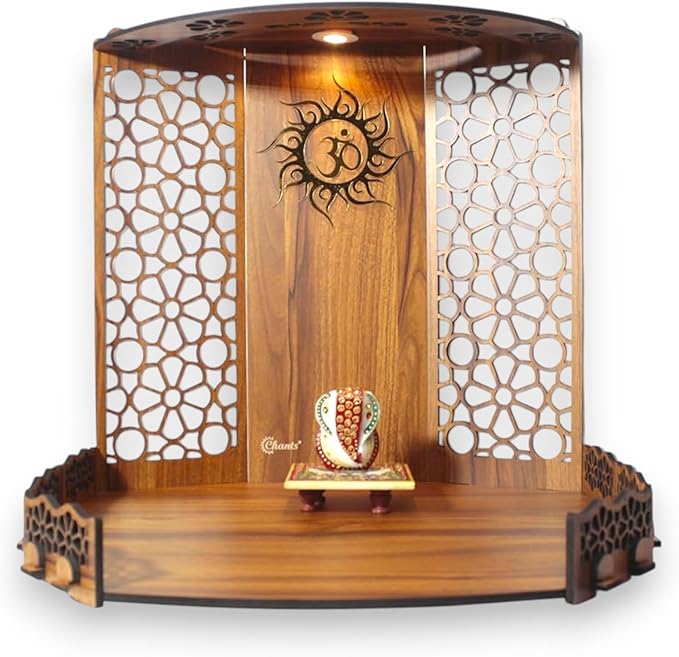 Bappa Beautiful Wooden Wooden Pooja Mandir for Home or Puja Temple Stand for Office and Shops with Led spot Light for Table top only
